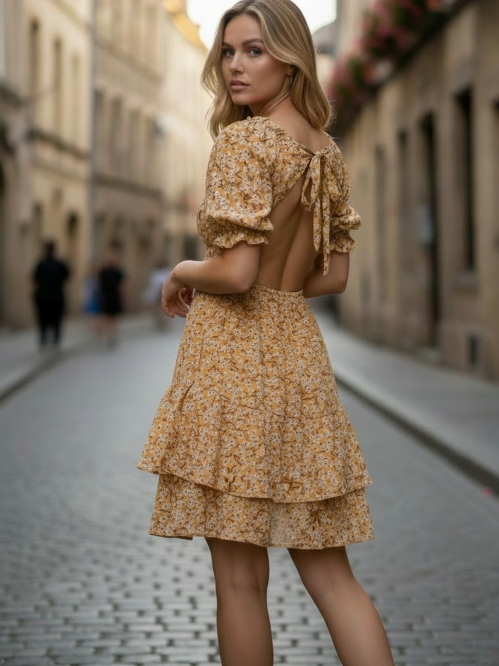 Wild Fable yellow floral print dress size S smocked bodice Spring Whimsical